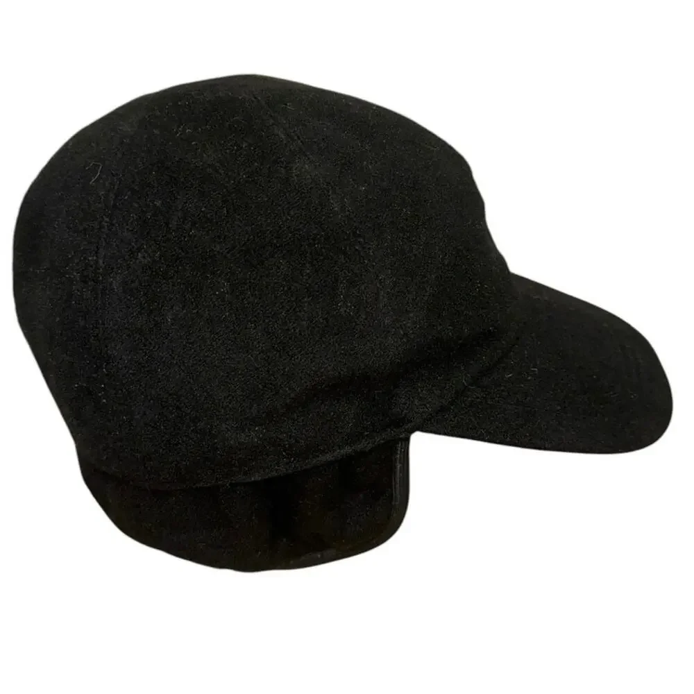 Bloomingdale’s Black 100% Cashmere Earflap Cadet Cap Military Hat OS